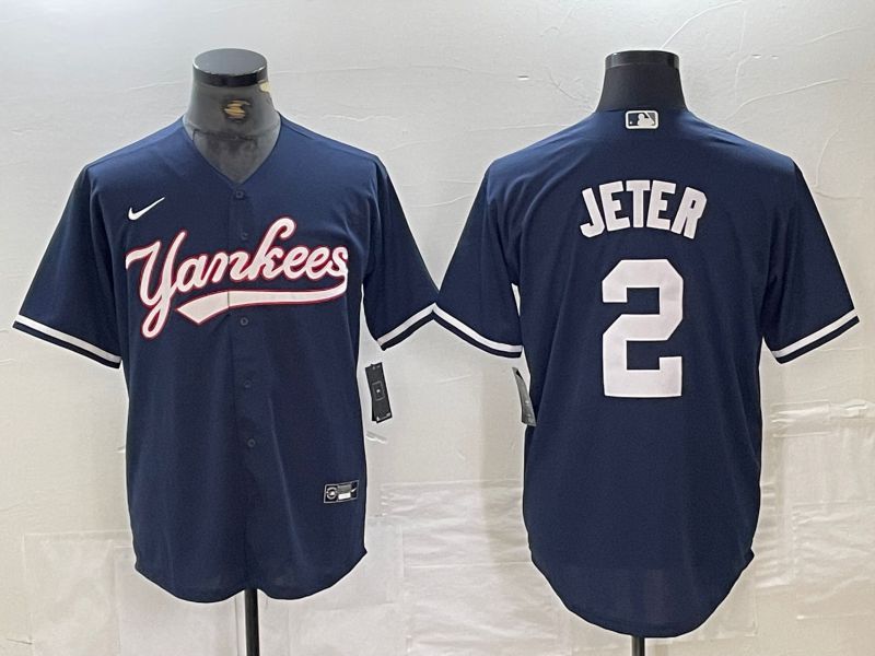 Men New York Yankees 2 Jeter Dark blue Second generation joint name Nike 2024 MLB Jersey style 1